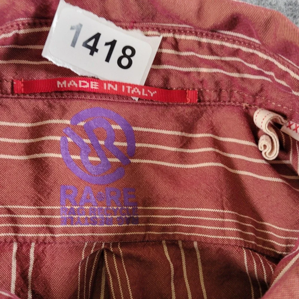 RA.RE Shirt Mens 2XL Red Striped Embroidered Rose Button Up Made in Italy Cotton